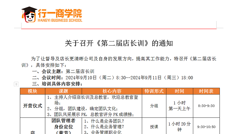 关于第二届店长训通知